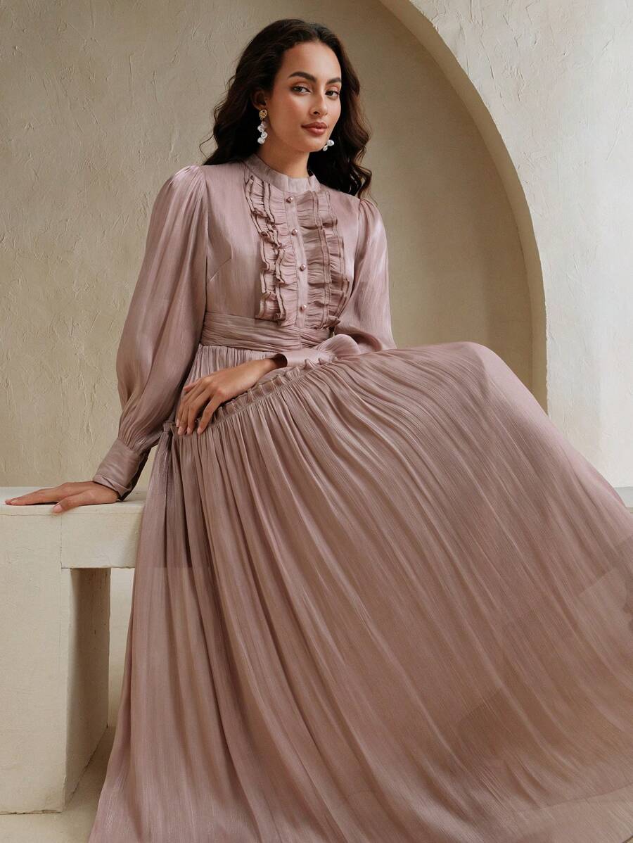 Anewsta Vestido formal elegante y versátil de mujer con parches y volantes largos