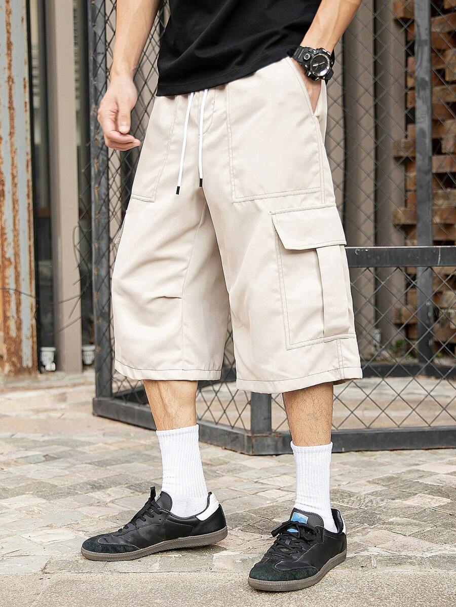 Manfinity EMRG Pantalones cargo casuales de hombre de unicolor con cordón