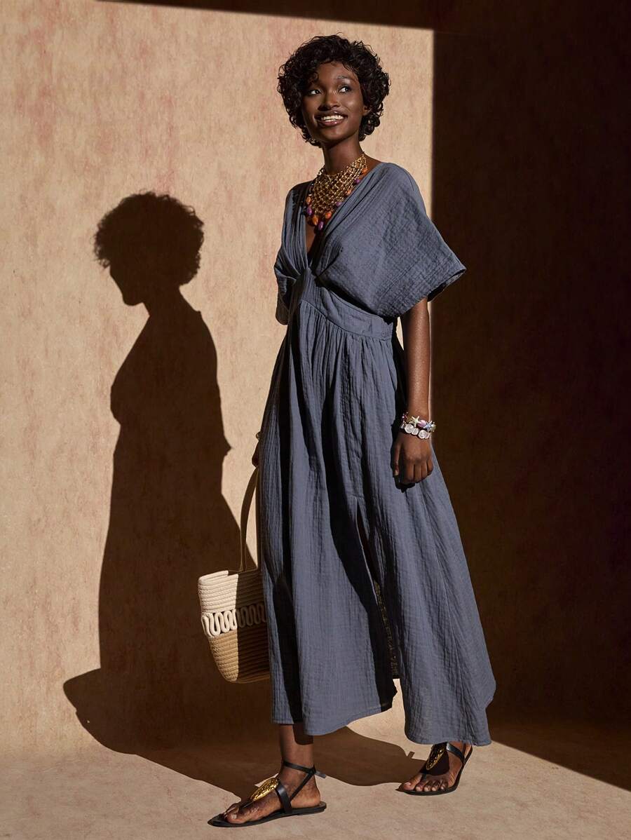 Bóhologie Vestido largo de hombros descubiertos estampado en verde para verano