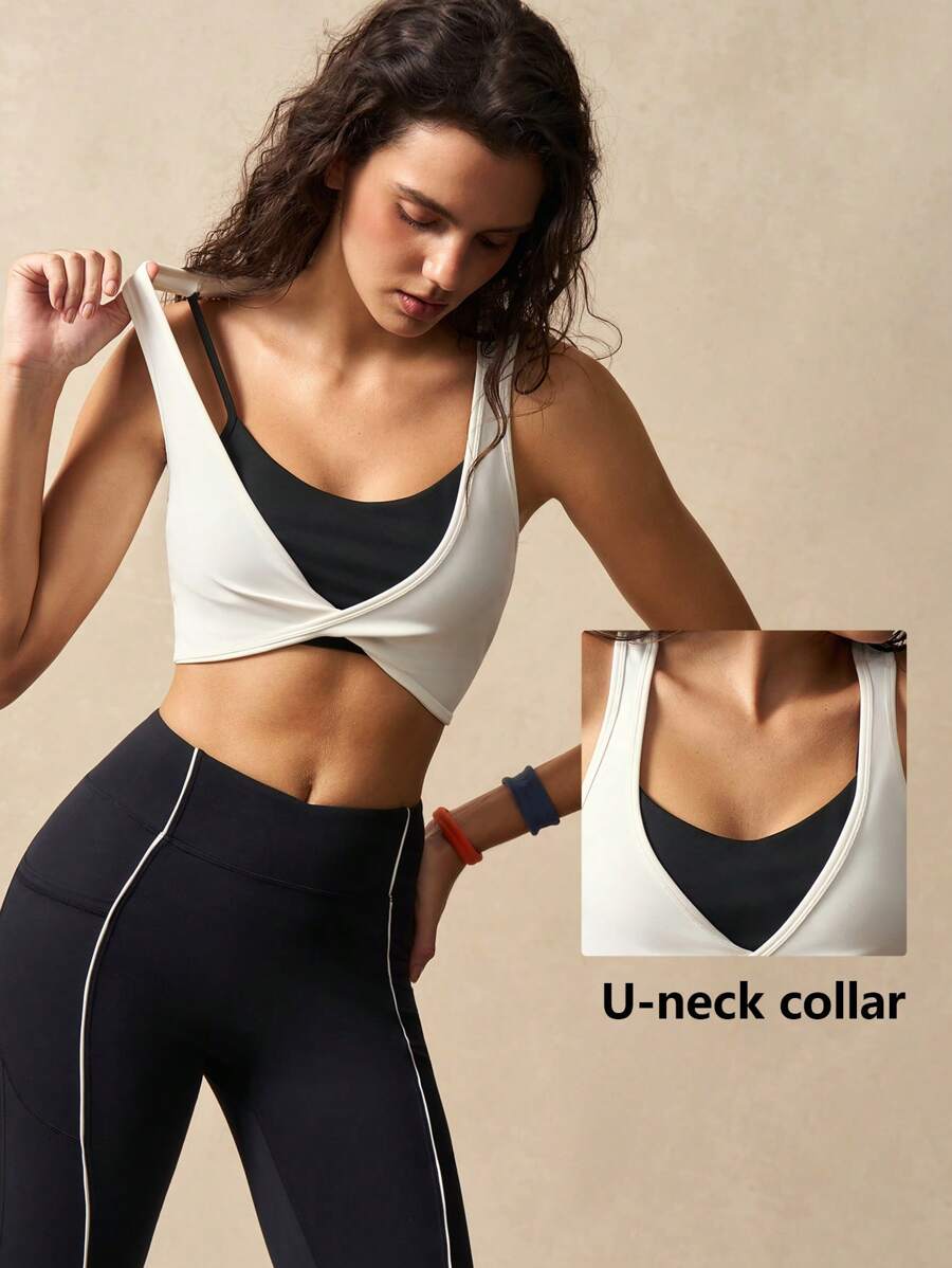VARSITIE Top da donna estivo da ginnastica, 2 in 1, con schiena a incrocio ritorto e fascia, per palestra