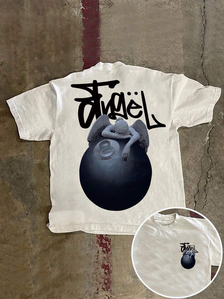 Noixe Men's Summer Casual Contrast Color Sculpture Ball Print T-Shirt
