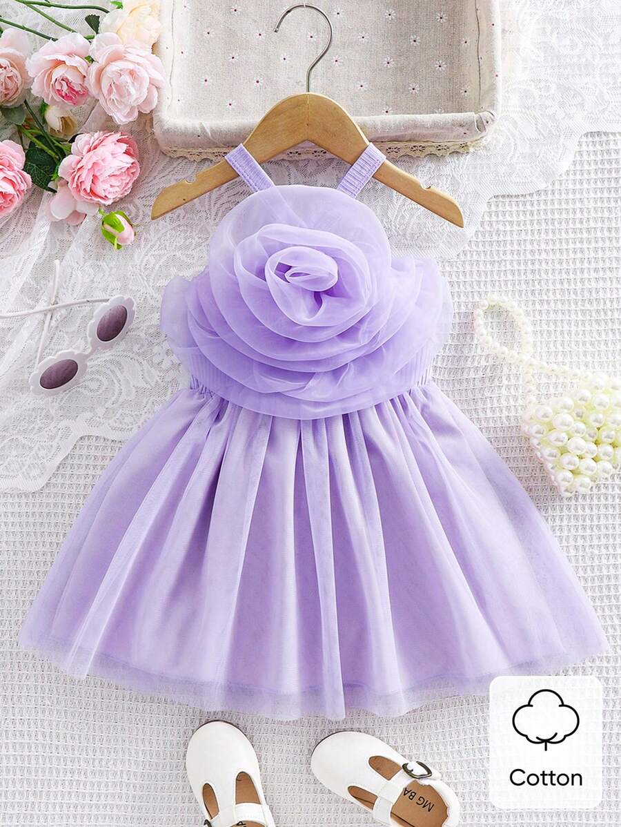 SHEIN Robe de princesse en tulle avec bretelles décoratives en fleurs 3D pour bébé fille