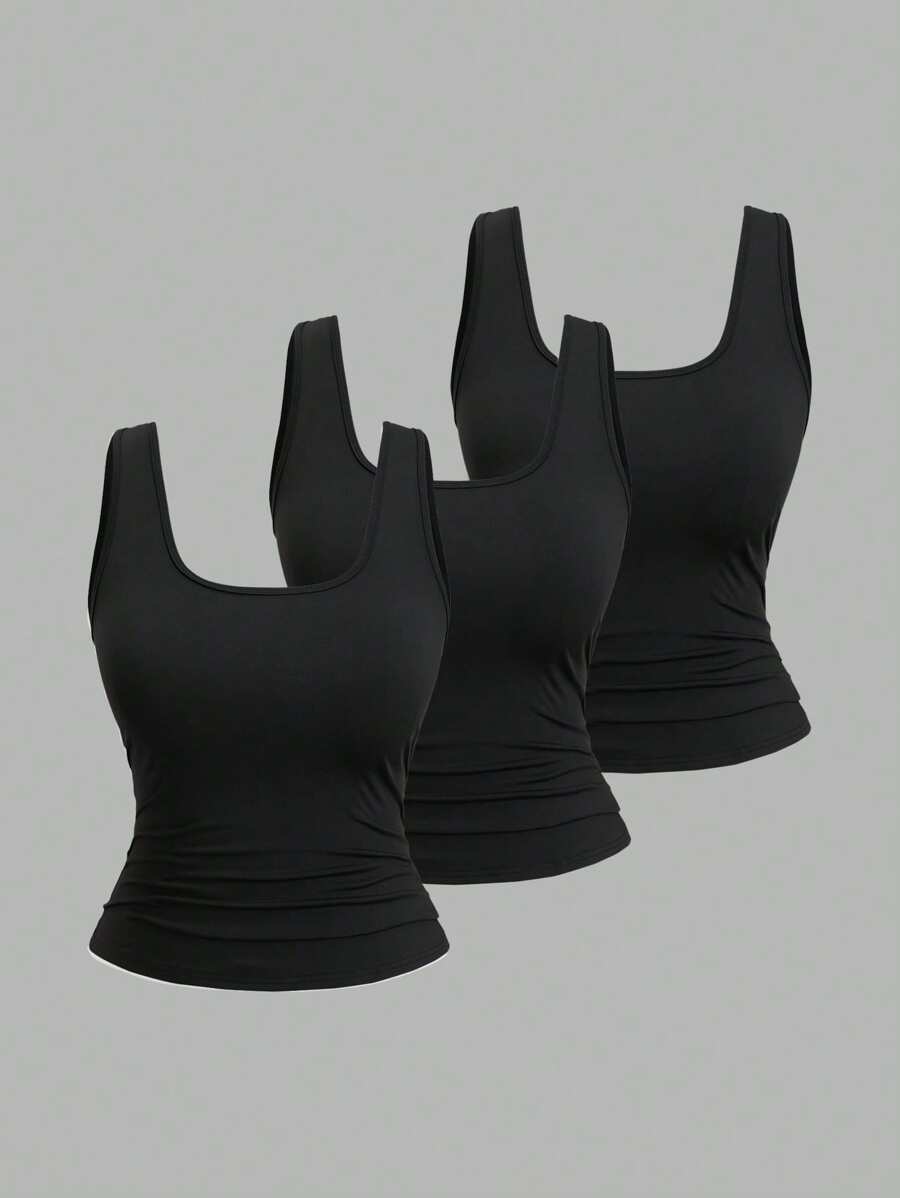 Sweetra Blusa casual de verano con cuello cuadrado, plisada, para mujer de talla grande