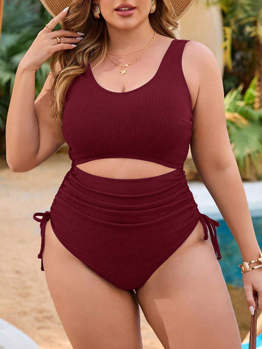 Swim Vcay 1 Set de Traje de Baño de Una Pieza Tipo Casual/Resort y Vestido de Playa Tipo Cubre para Mujer Talla Grande en Azul Marino