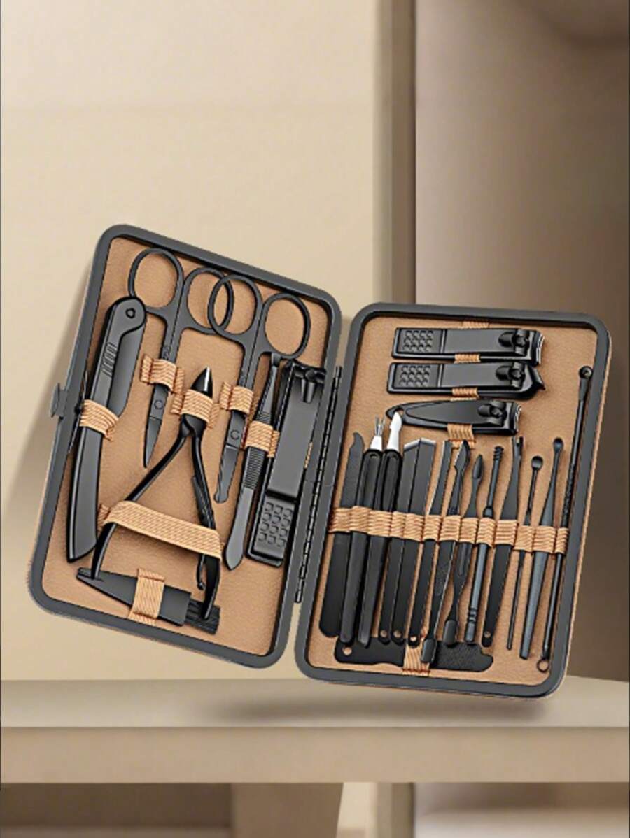 Hochwertiger 24 Stücke Brauner Nagelschneider-Set: Beinhaltet schräge Nagelschneider und Maniküre-Nagelhautscheren.