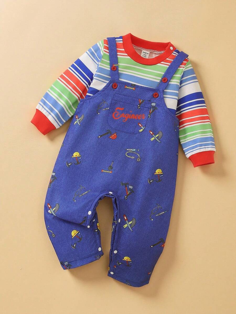 SHEIN Persoplay Kids Ensemble de costume de bébé garçon avec thème d'Halloween, rayures colorées, pour la fête d'Halloween