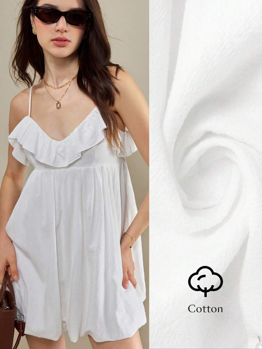 Muvela Abito corto da donna, colore unito, di moda, adatto come abito da laurea estivo bianco vaporoso