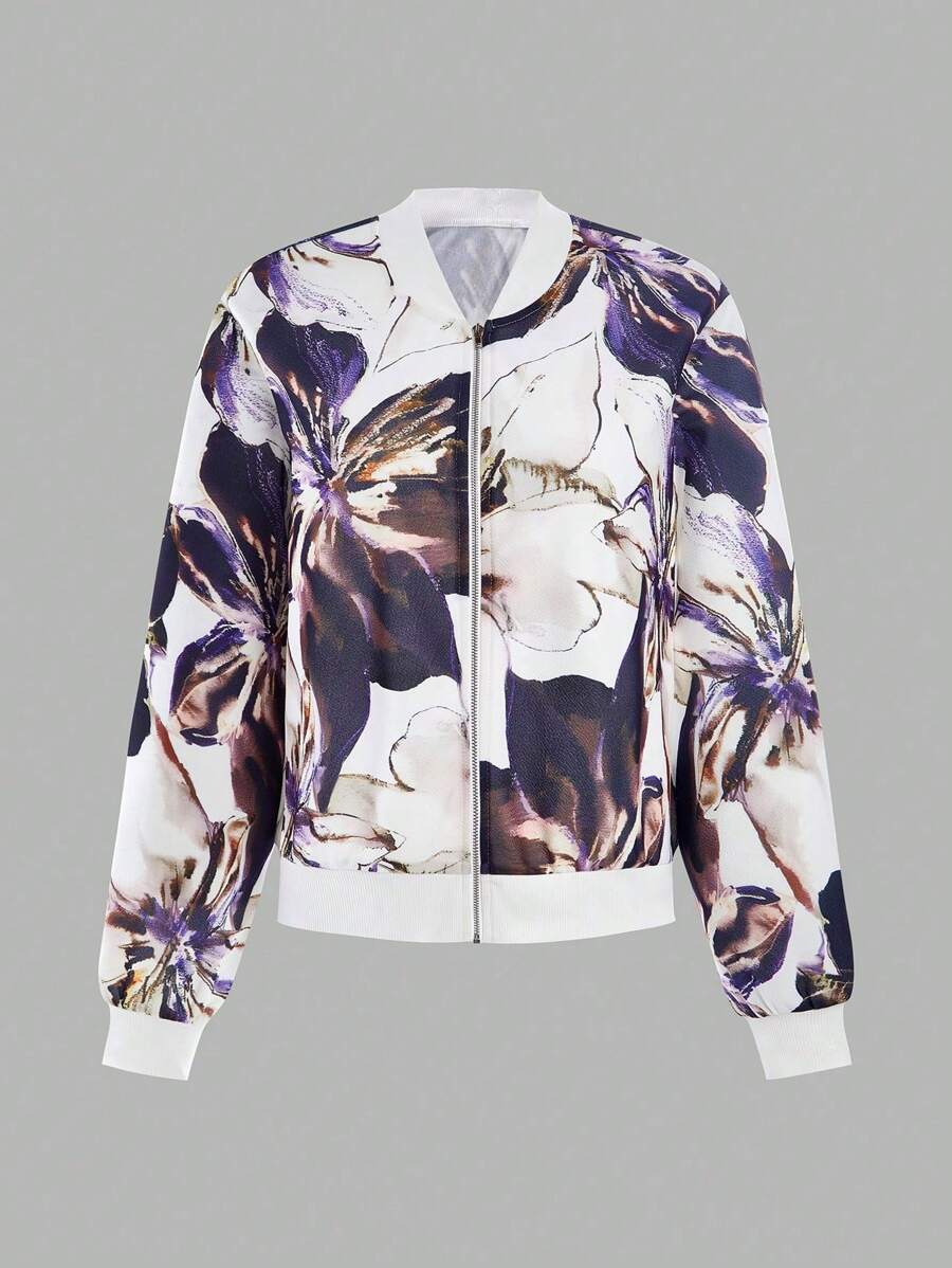 SHEIN LUNE Giacca con chiusura lampo e maniche lunghe, in taglie comode, di moda per l'estate