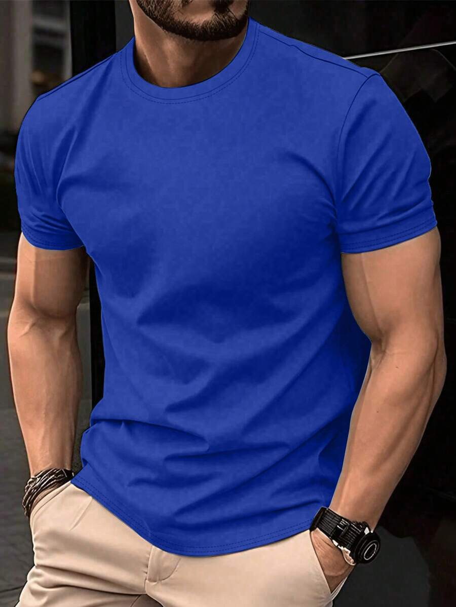 Manfinity Homme Camiseta de manga corta casual de verano de talla grande para hombres, de color liso