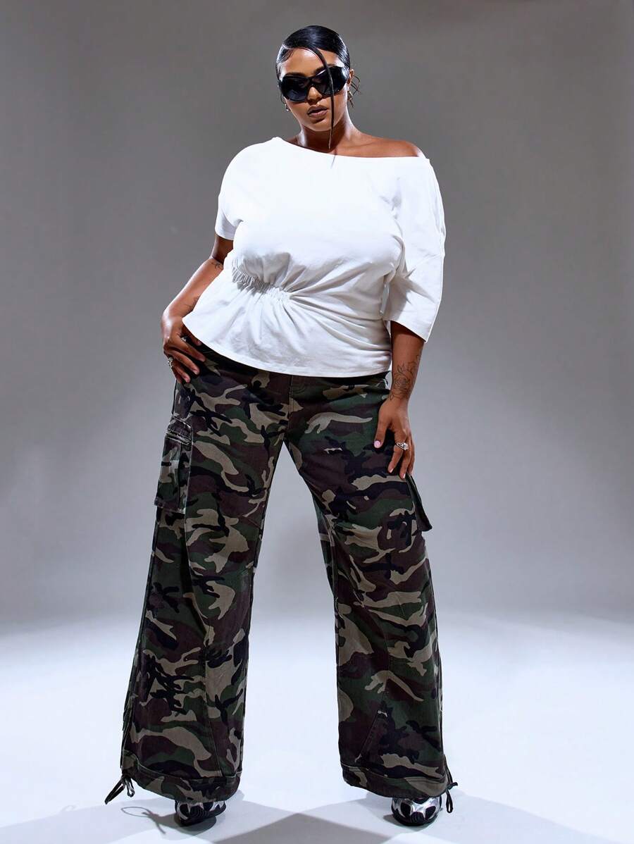 MUSERA Plus Size Women Low Rise Loose Fit Cargo Jeans Summer Streetstyle Vacation Holiday 90's Y2k Cute Casual City Muse