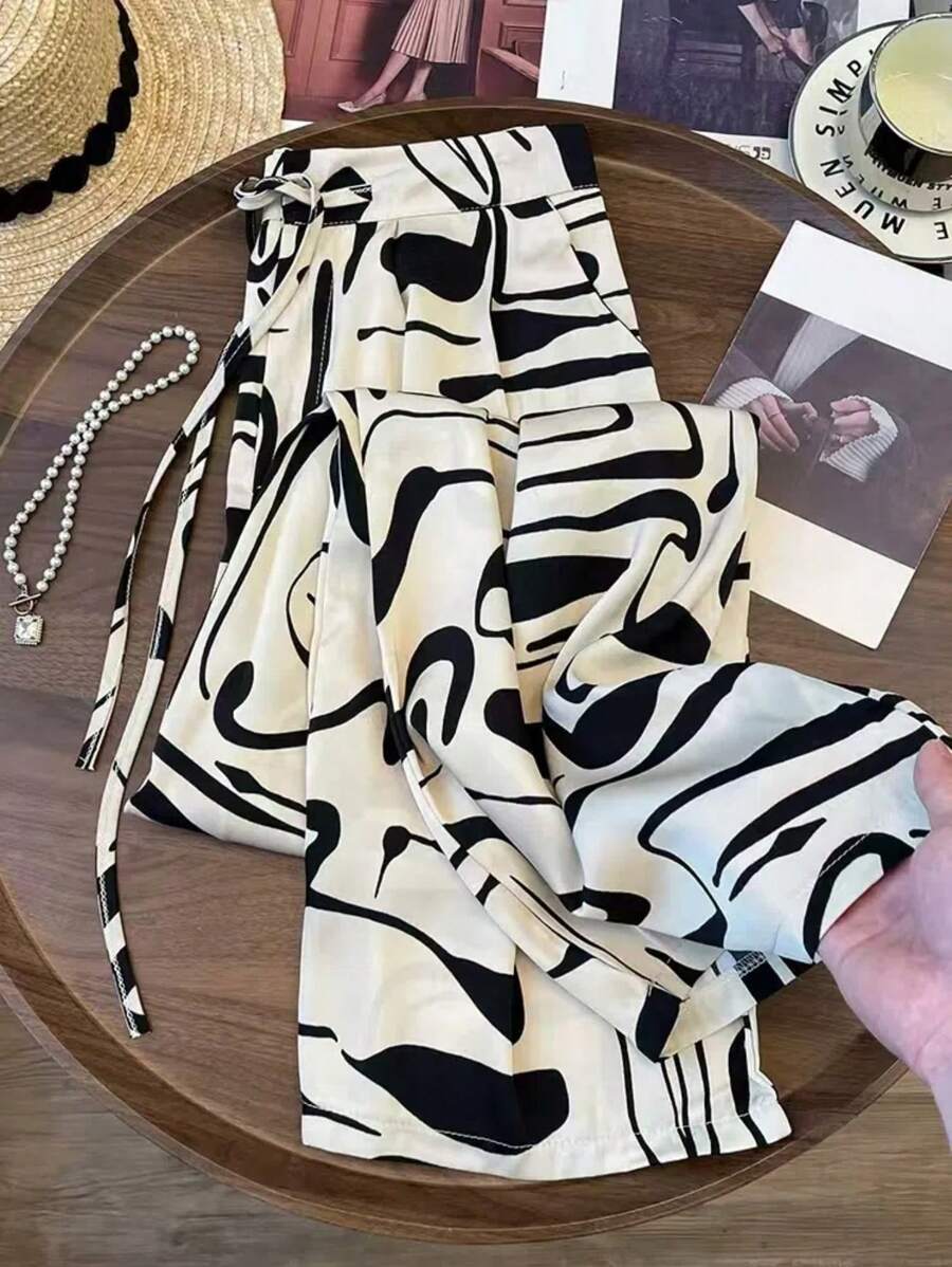 EMERY ROSE Pantalones versátiles de cintura elástica y pierna recta para ir de viaje, pantalones anchos casuales de cintura alta sueltos y estilizantes para mujeres