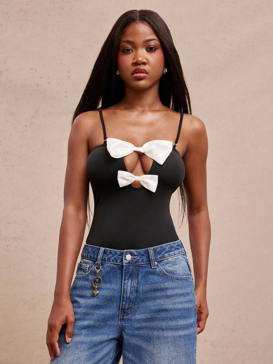 NYA SZN Body con fiocco, colorblock, per matrimonio, sposa, addio al nubilato, taglio, casual, quotidiano, vacanza, festa, brunch, elegante, gyaru, uscita, sexy, concerto, tour nazionale, festival musicale, outfit estivo pastello per donne