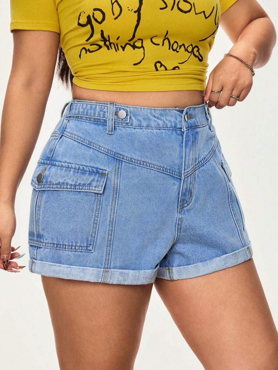 SHEIN ICON Plus Size Women's Cool & Fashionable Denim Shorts