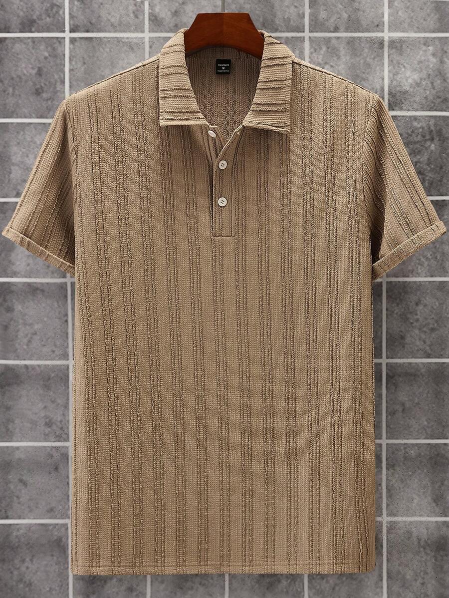 Manfinity Homme Men's Summer Casual Minimalist Solid Color Textured Fabric Short Sleeve Polo Shirt,POLO Men's Solid Color Short Sleeve POLO Shirt, Fashionable For Summer,Men's Texture Fabric V-Neck Short-Sleeved Polo Shirt, Business Polo Shirt With Collar, Golf, Daily Outing, Vacation And Travel, Outfits Husband And Boyfriend Gifts For Friends Summer Men Tops