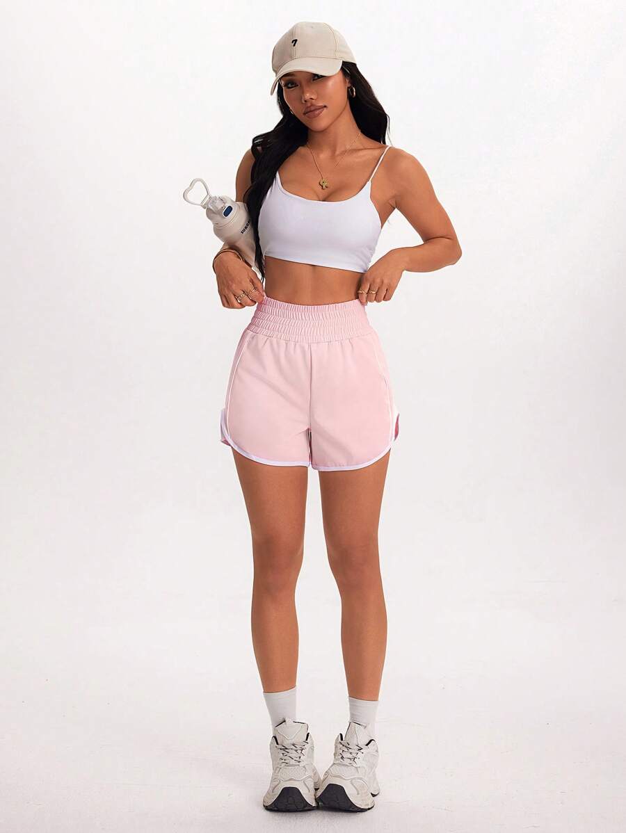 SHEIN Sport Studio Damen 2-in-1 Laufshorts mit Gummibund und Handytasche, für Outdoor-Workouts, Frühling/Sommer Damen Laufshorts Workout für Frauen, athletisch, pink Sportshorts, Workout Shorts