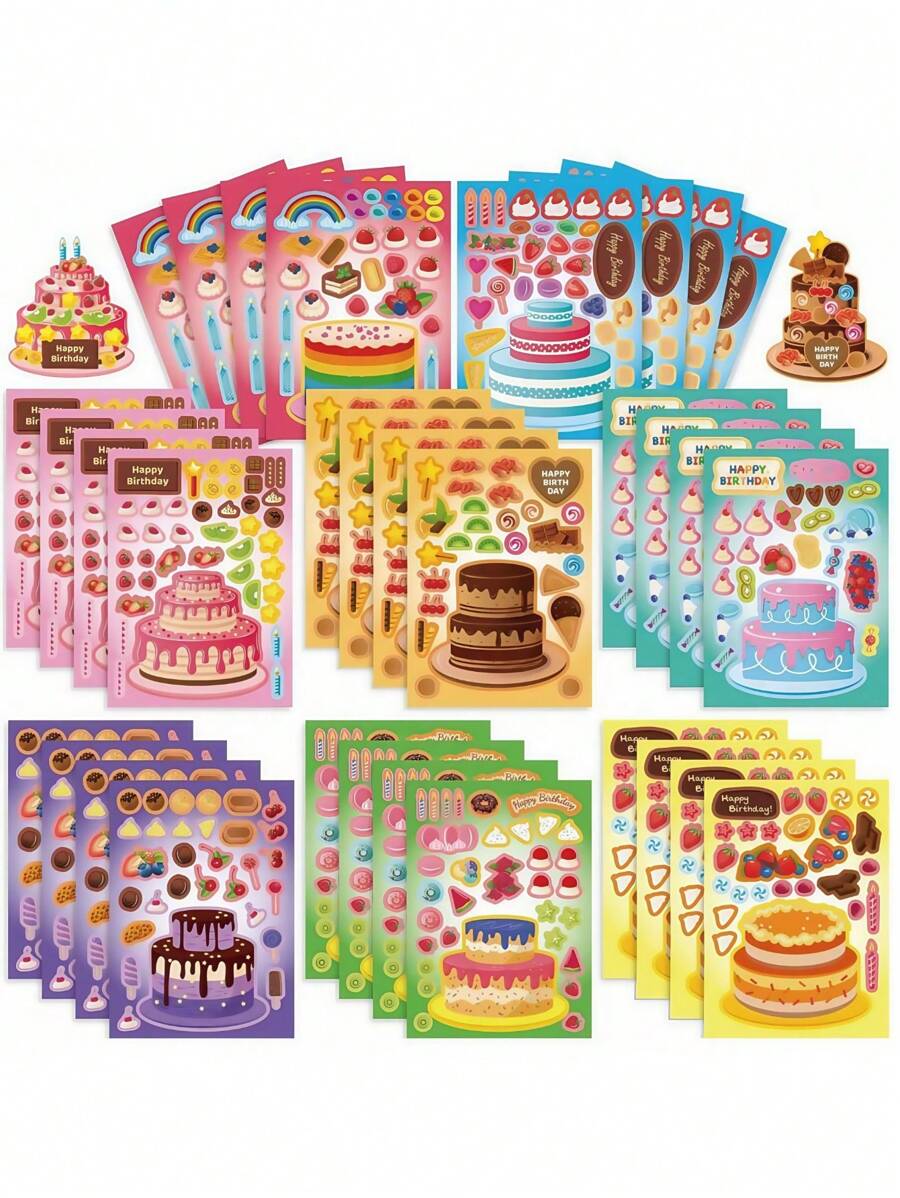 Set de 8/16 pegatinas decorativas de puzzle con diseños de postres y pasteles dulces, pegatinas DIY de pasteles de frutas, regalo de cumpleaños, relleno de recuerdos de fiesta
