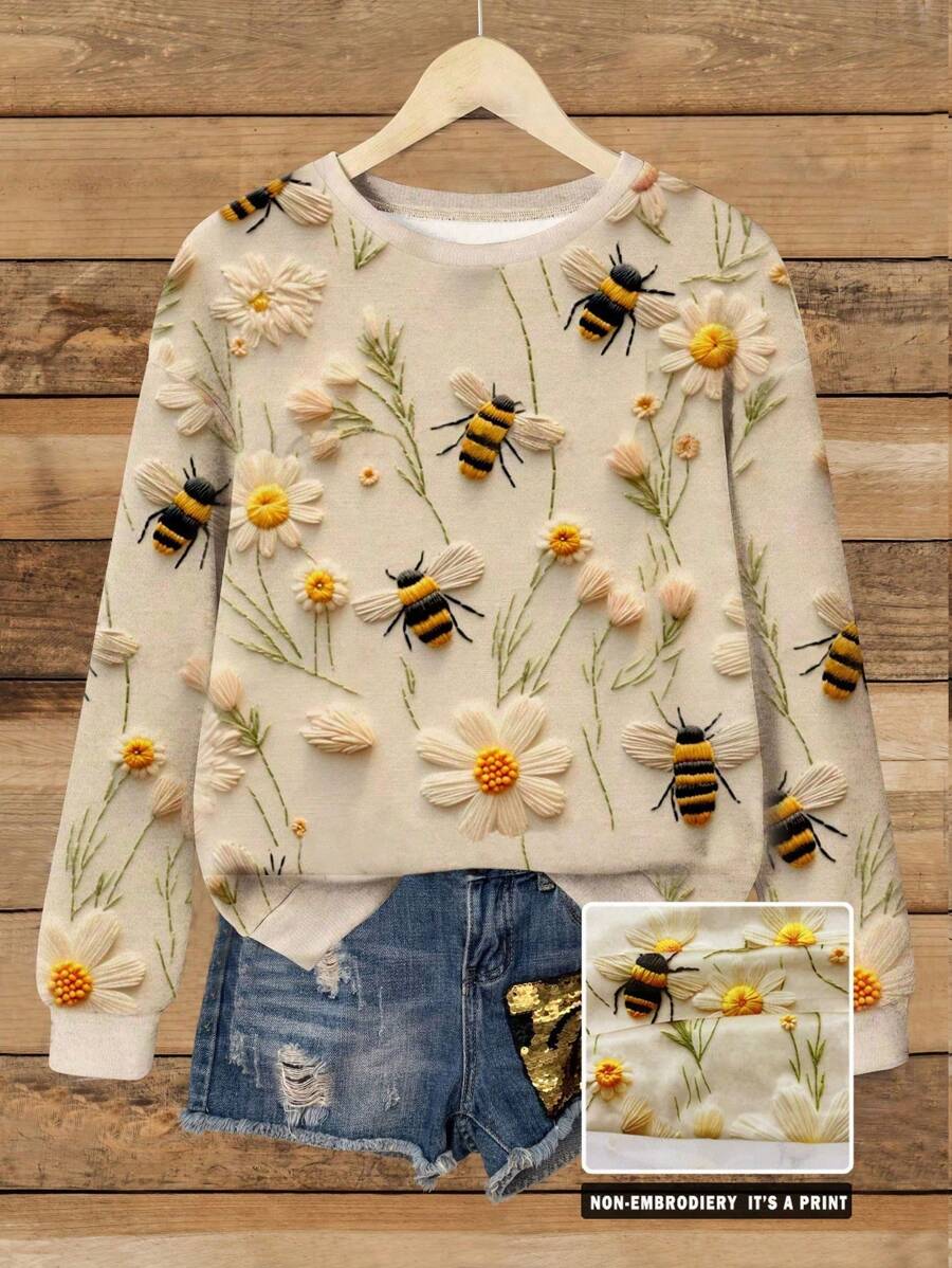 INAWLY Women's Seal & Floral Print Crew Neck Casual Pullover Sweatshirt, Versatile,Long Sleeve Tops Graduation,Back To School Outfits,Graduation,Teacher Outfits For Women,Back To SchoolFall Outfit