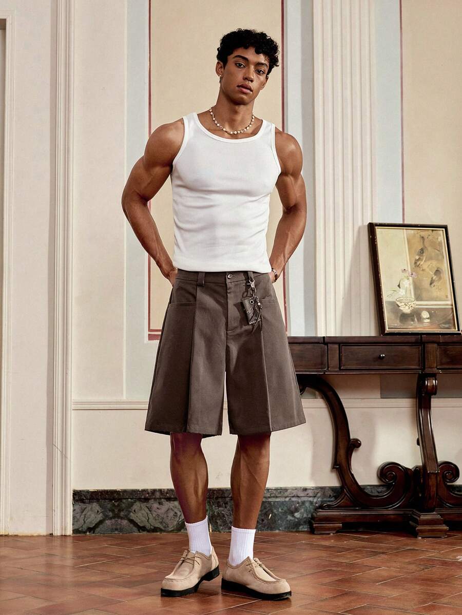 SWAVVY Pantaloncini casual da uomo in tessuto lavorato a trama, in tinta unita, modello rilassato per uso quotidiano