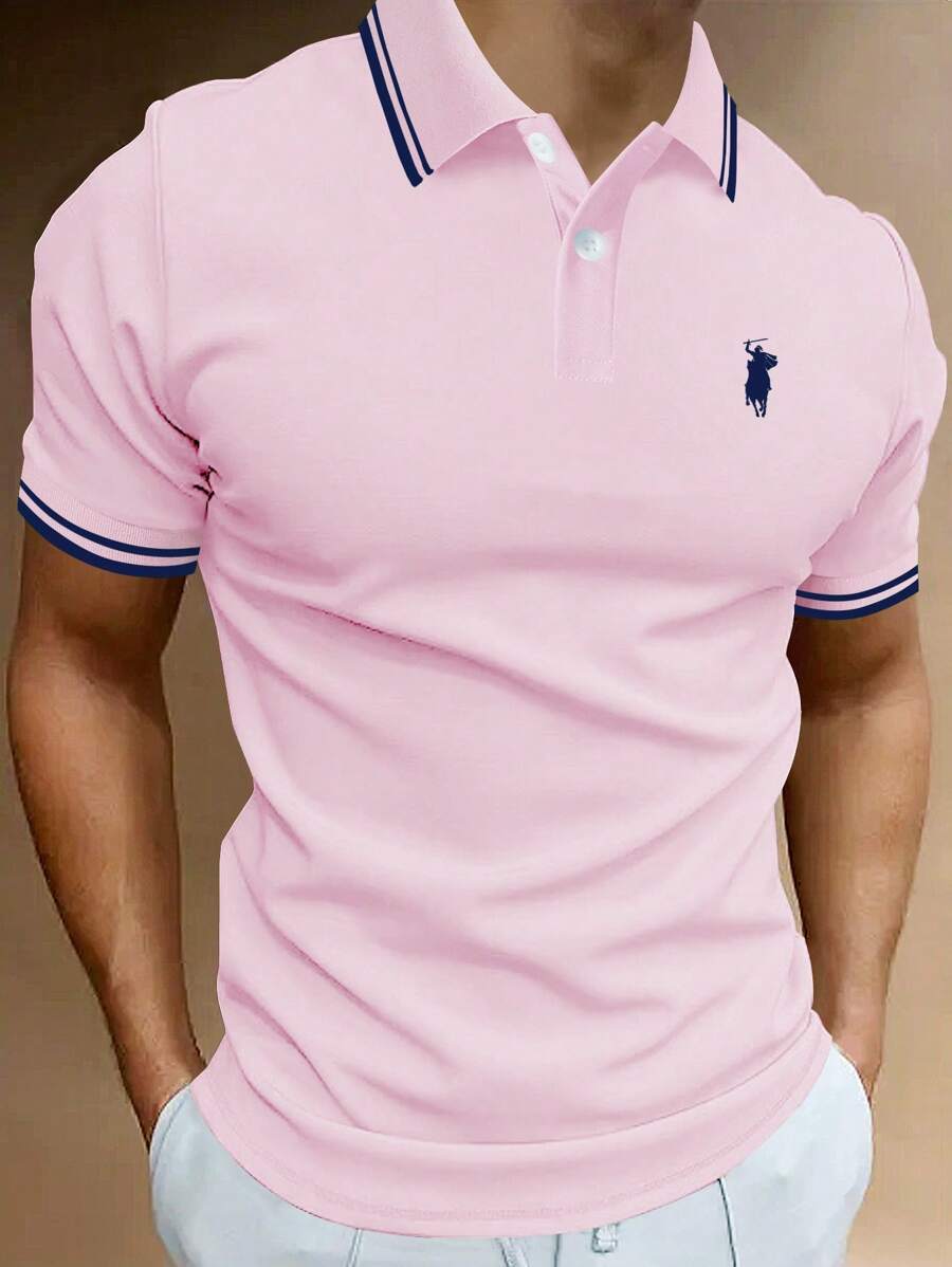 Manfinity Homme Camisa polo casual con rayas para hombres