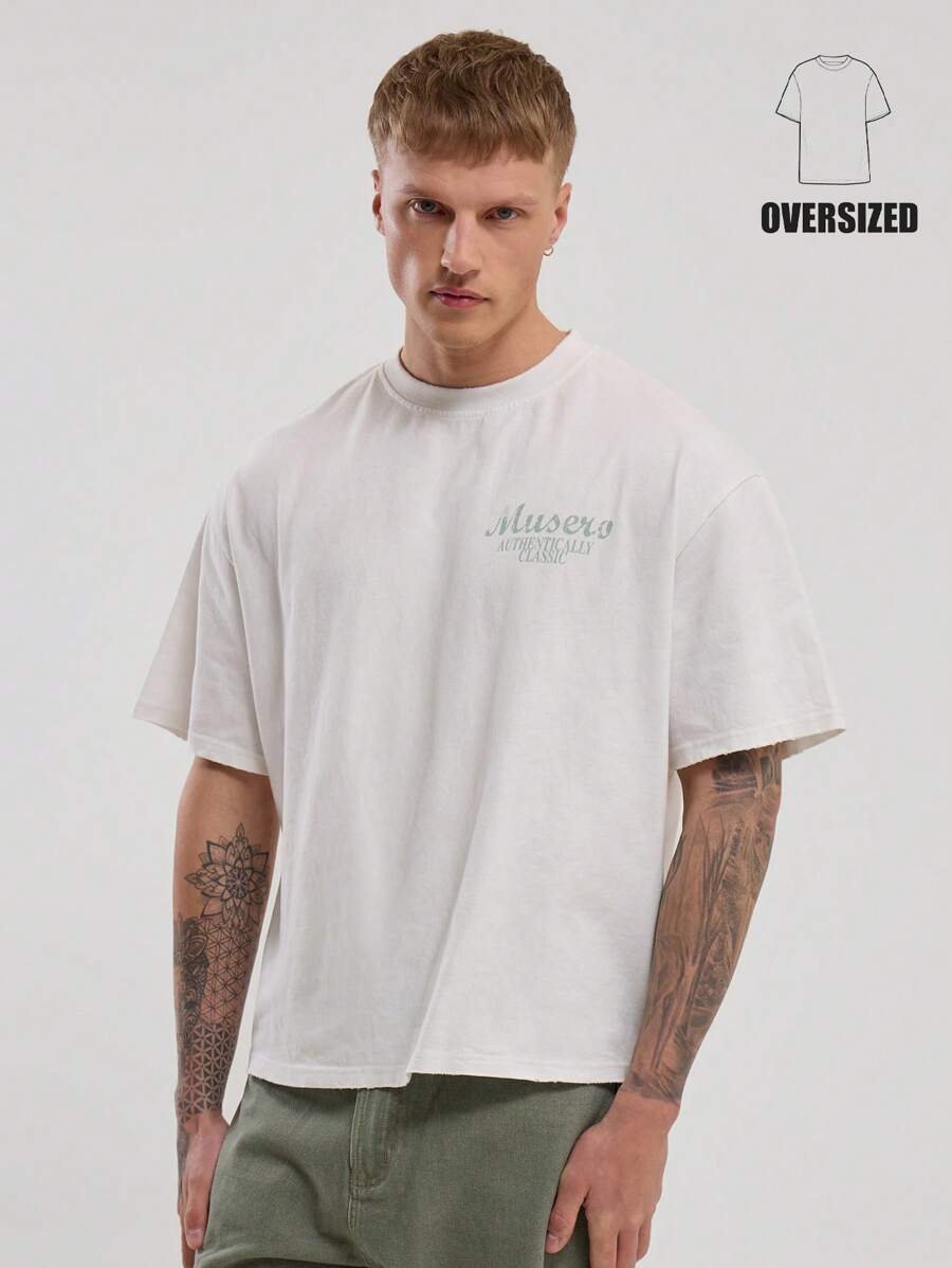 SHEIN X ELOISA & ORSON Musero Camiseta informal oversized y cuadrada con eslogan Musero para primavera y verano