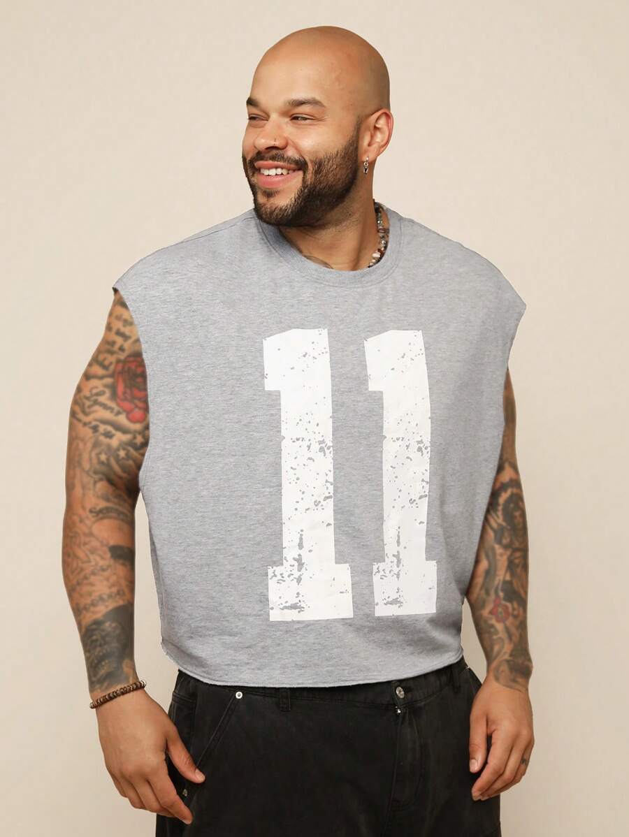 EASEVO Plus Size Men's Casual Knitted Graphic Round Neck Tank Top, Suitable For Summer, School