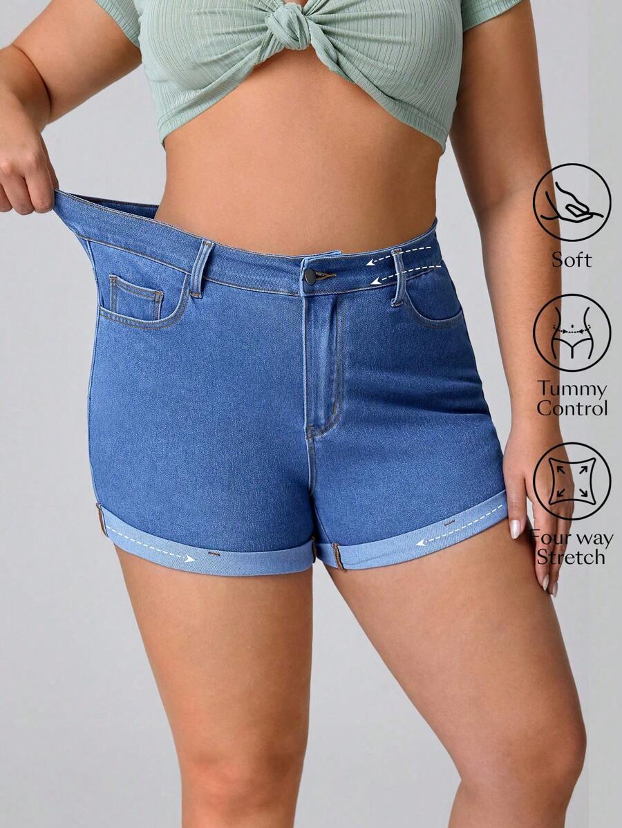 Flexra Plus Size Women Elastic Denim Sexy Fashion Shorts