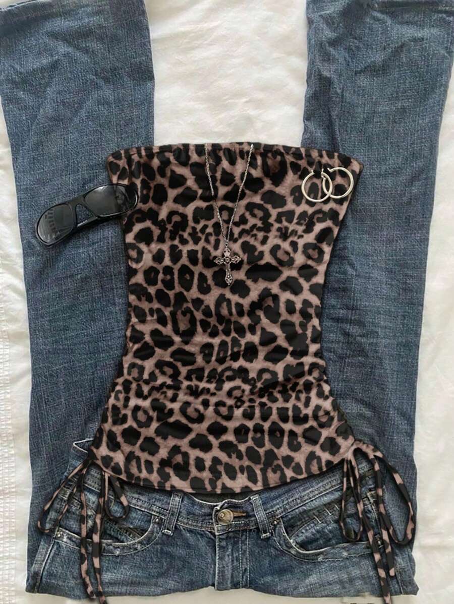 Attitoon Full Leopard Print Pattern Sexy Style Plus Size Women Top, Suitable For Summer Suitable For Going Out