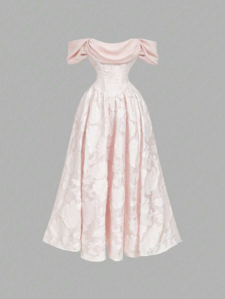 SHEIN MOD Vestido de fiesta largo con hombros descubiertos en color rosa pálido, vestido de graduación
