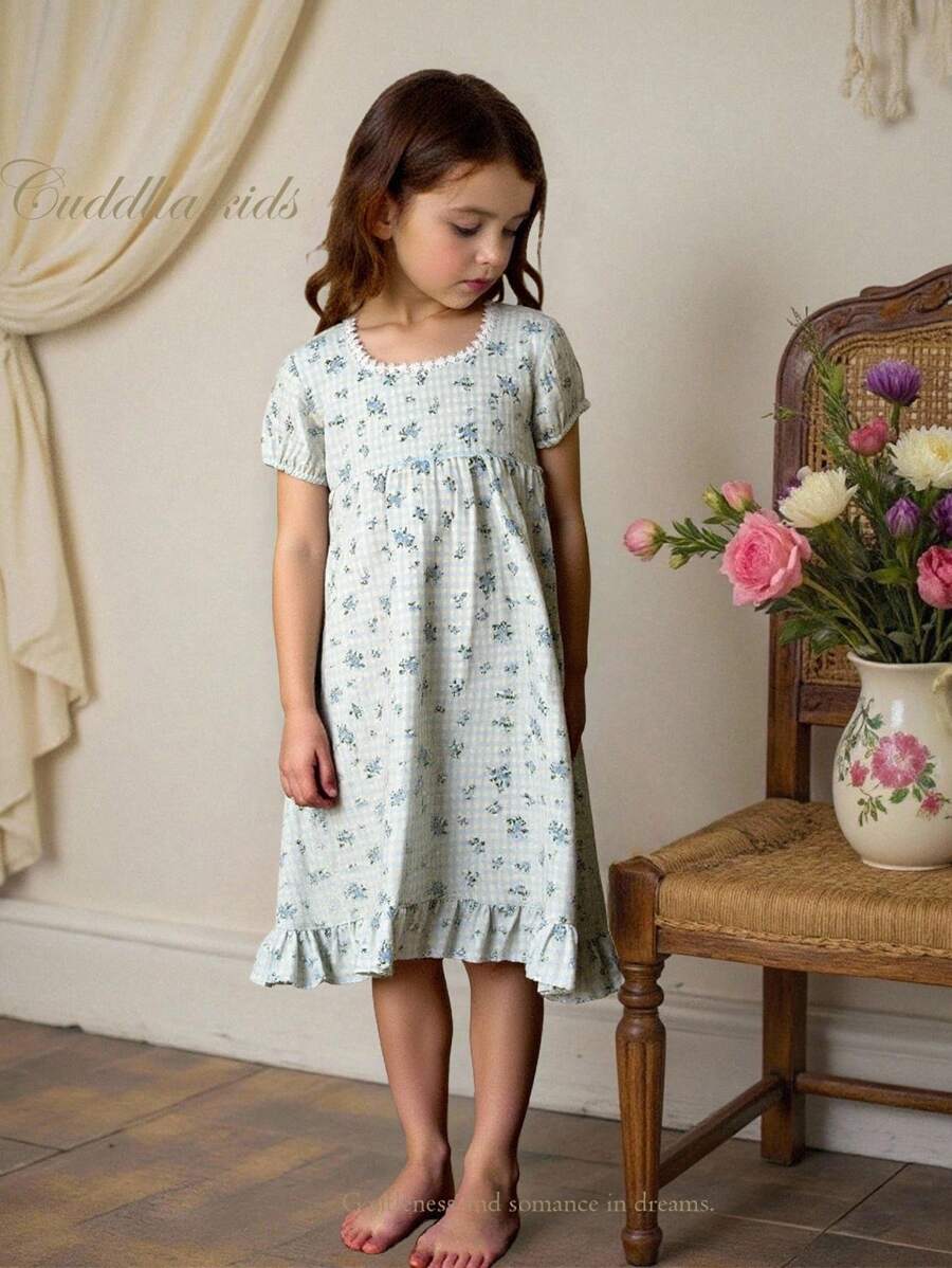 Young Girl' Simple Fresh Blue & White Plaid Ditsy Floral Ruffled Collar Casual Nightgown Loungewear Young Girls Clothing Dress Young Girls Clothing Spring Young Girls Clothing Cute Young Girls Clothes Young Girls Clothing Dresses Kids Summer Clothes Young Girls Dresses Kids Clothes Girls Young Girls Dresses Young Girls Dresses Summer Dresses For Kids