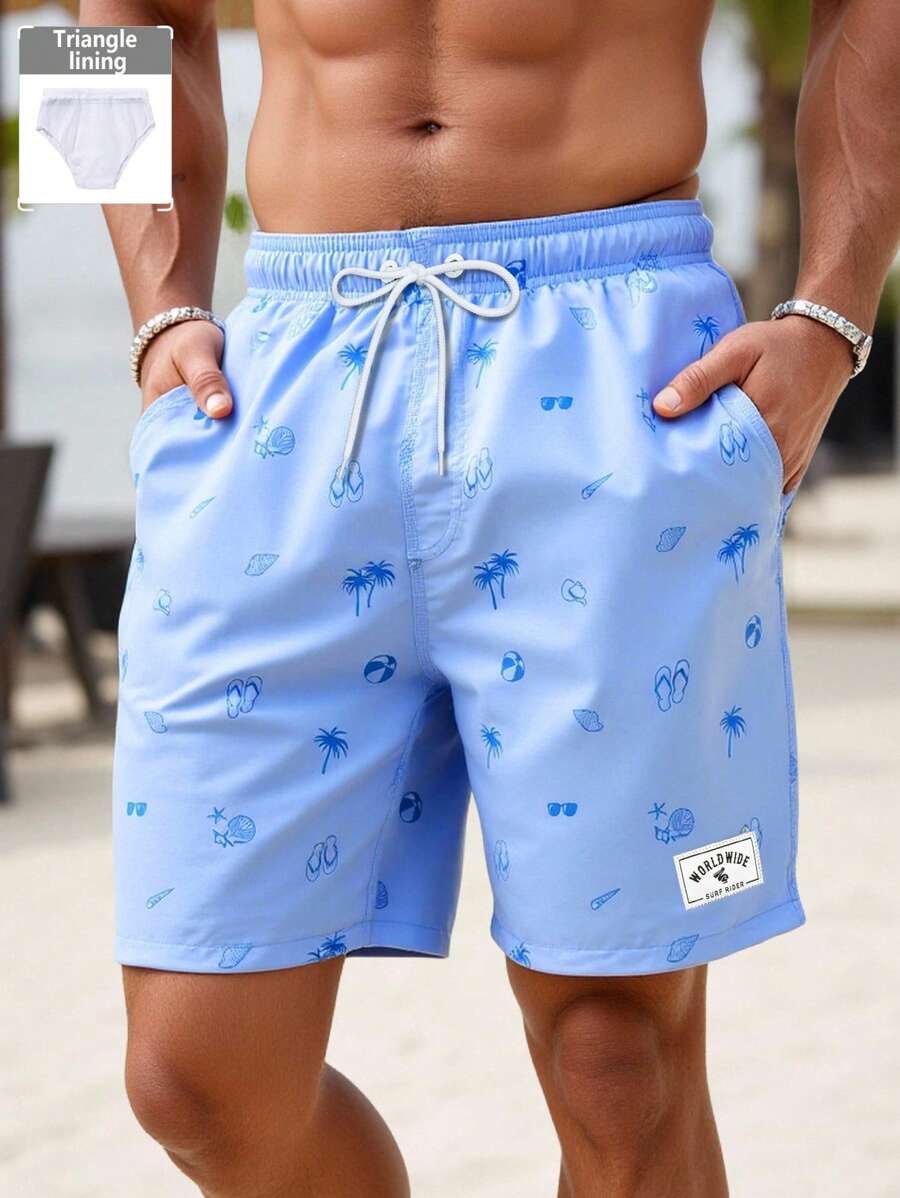 Manfinity Swimmode Traje de baño casual con estampado de vacaciones para hombres