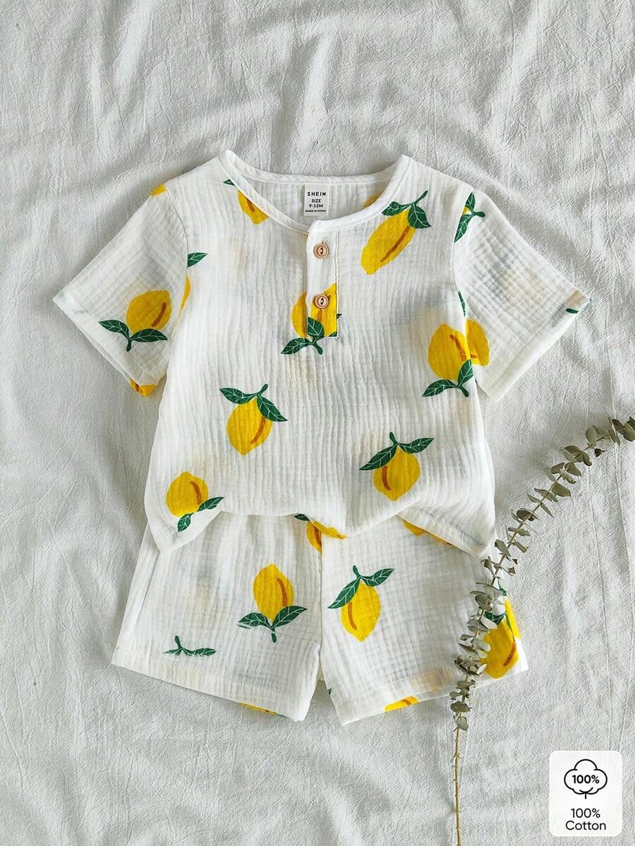 Vintaside Kids 2-delige set met schattige watermeloenprint, T-shirt met korte mouwen en shorts voor babyjongens, casual