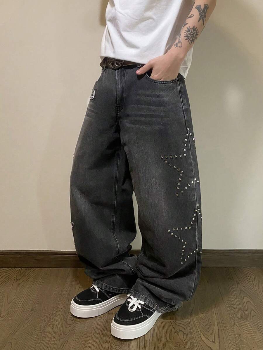 Manfinity Hypemode Men's Casual Fashion Daily Wide Leg Straight Fit Jeans