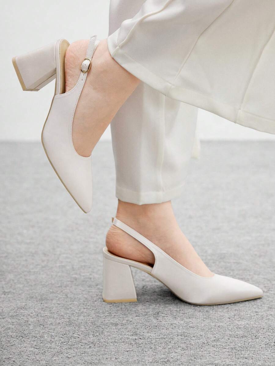 CUCCOO BIZCHIC Women's Fashion Light Pink Open Back Pointed Toe Mid-Heel Pumps, Classic Minimalist Suitable For Commute, Dating, Party, Holiday, Wedding