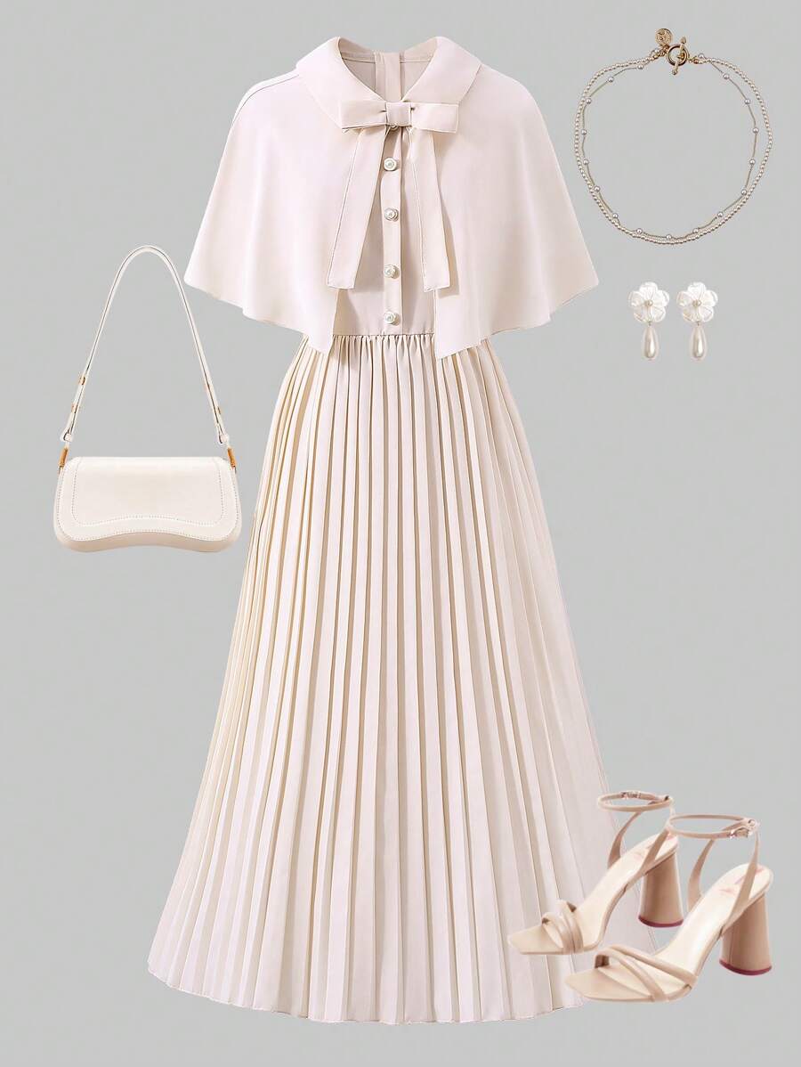 Sweetra Young 2pcs Women/Teen Elegant Commuter Style Pleated Dress With Shawl, Spring/Summer