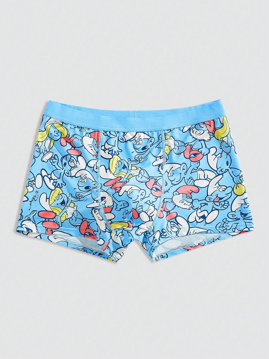 SHEIN X The Smurfs 1pc Men's Blue Comfy Cute Cartoon Smurfs Print Boxer Briefs
