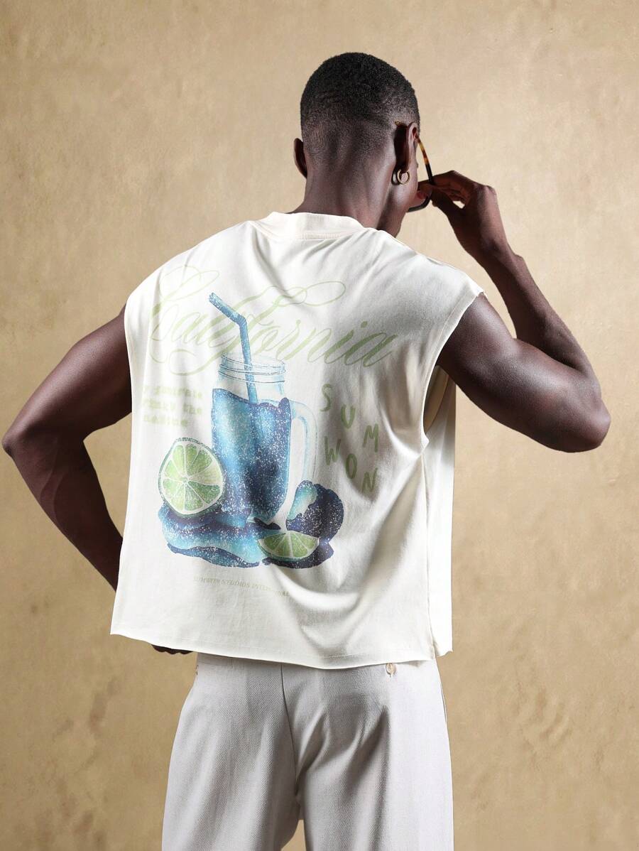 SUMWON Top sin mangas informal de estampado gráfico tropical de bebida de verano, camiseta de músculo para fiestas en la playa y festivales