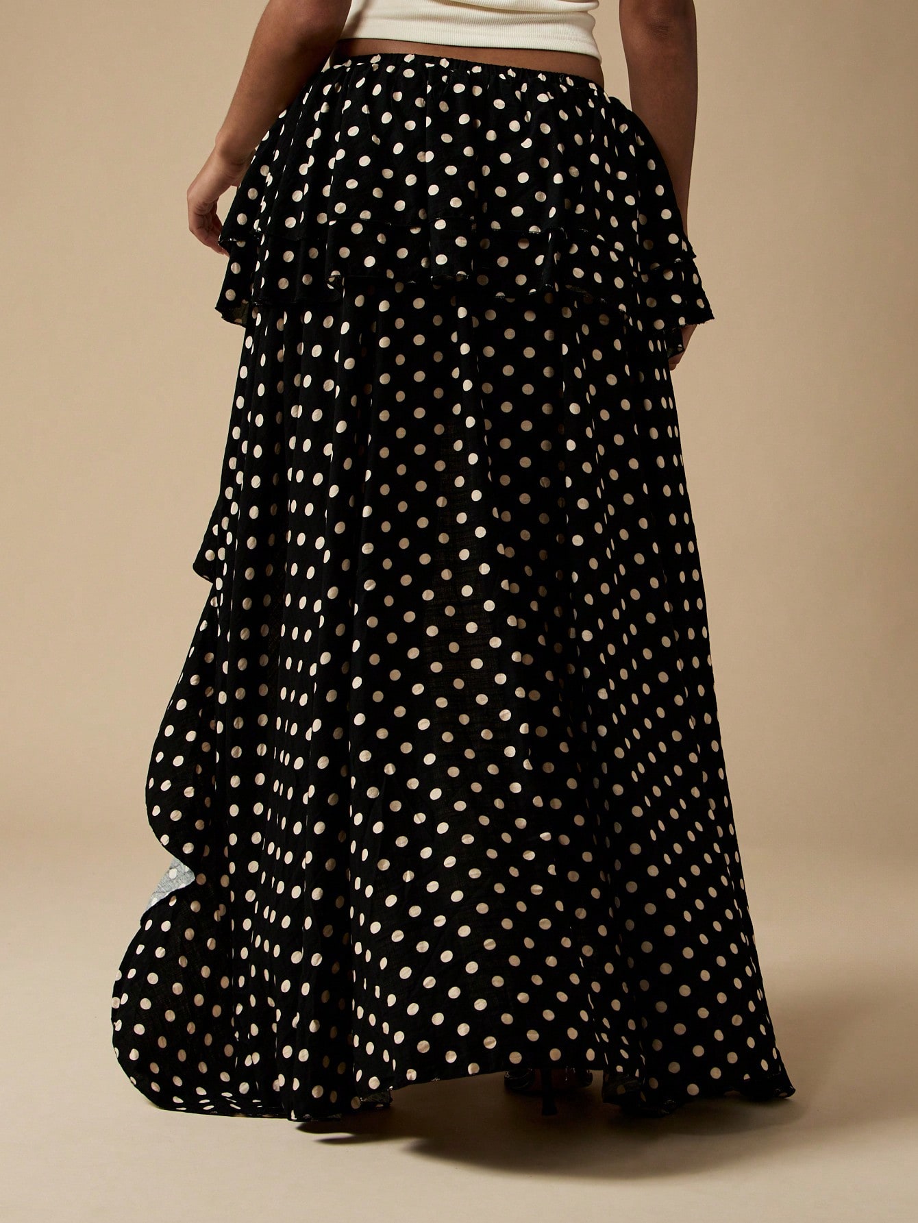 High Low Maxi Ruffle Polka Dot Skirt｜MISSGUIDED