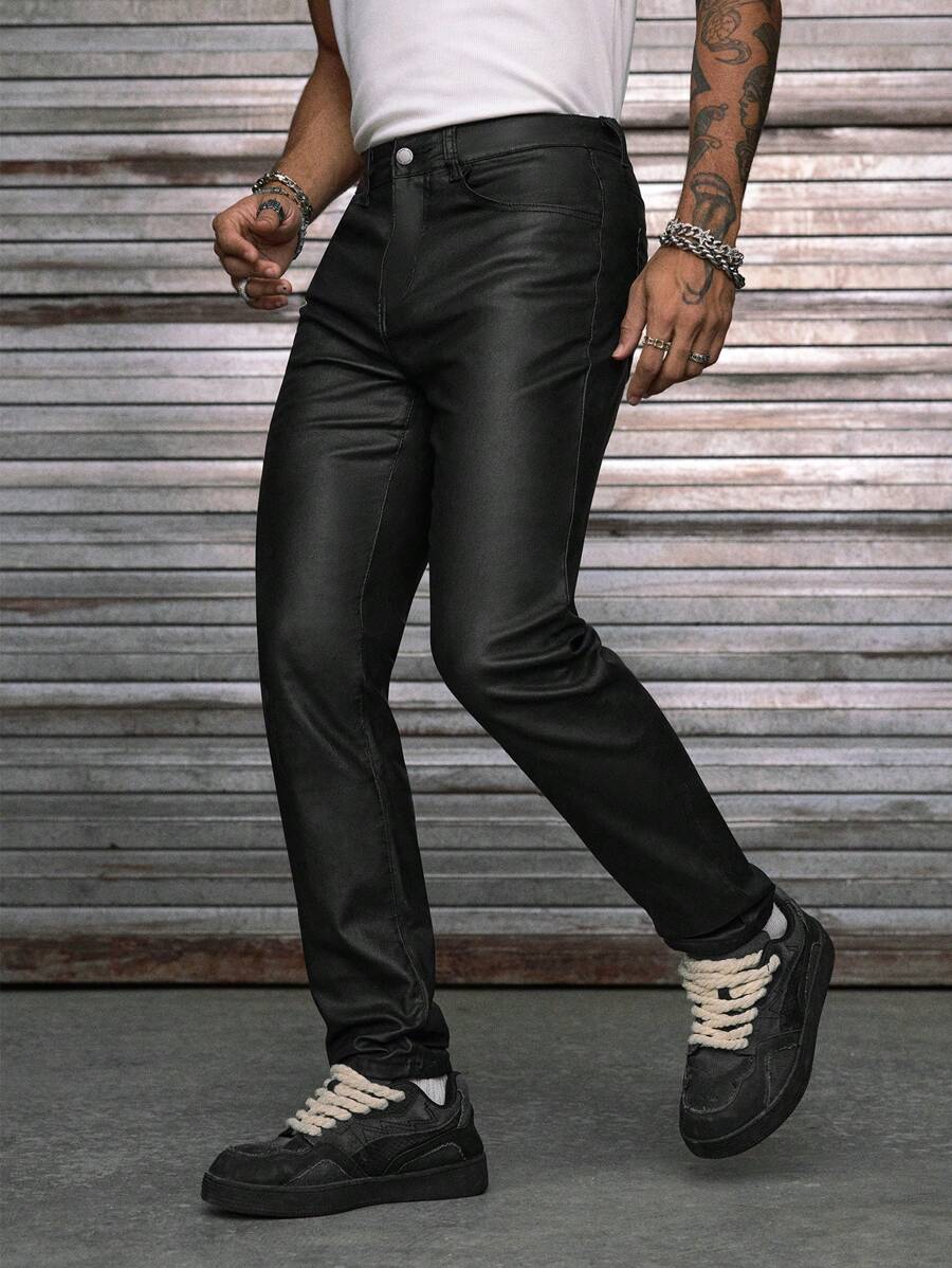 AXEPEAK Jeans ajustados lisos para hombre, básicos de estilo urbano