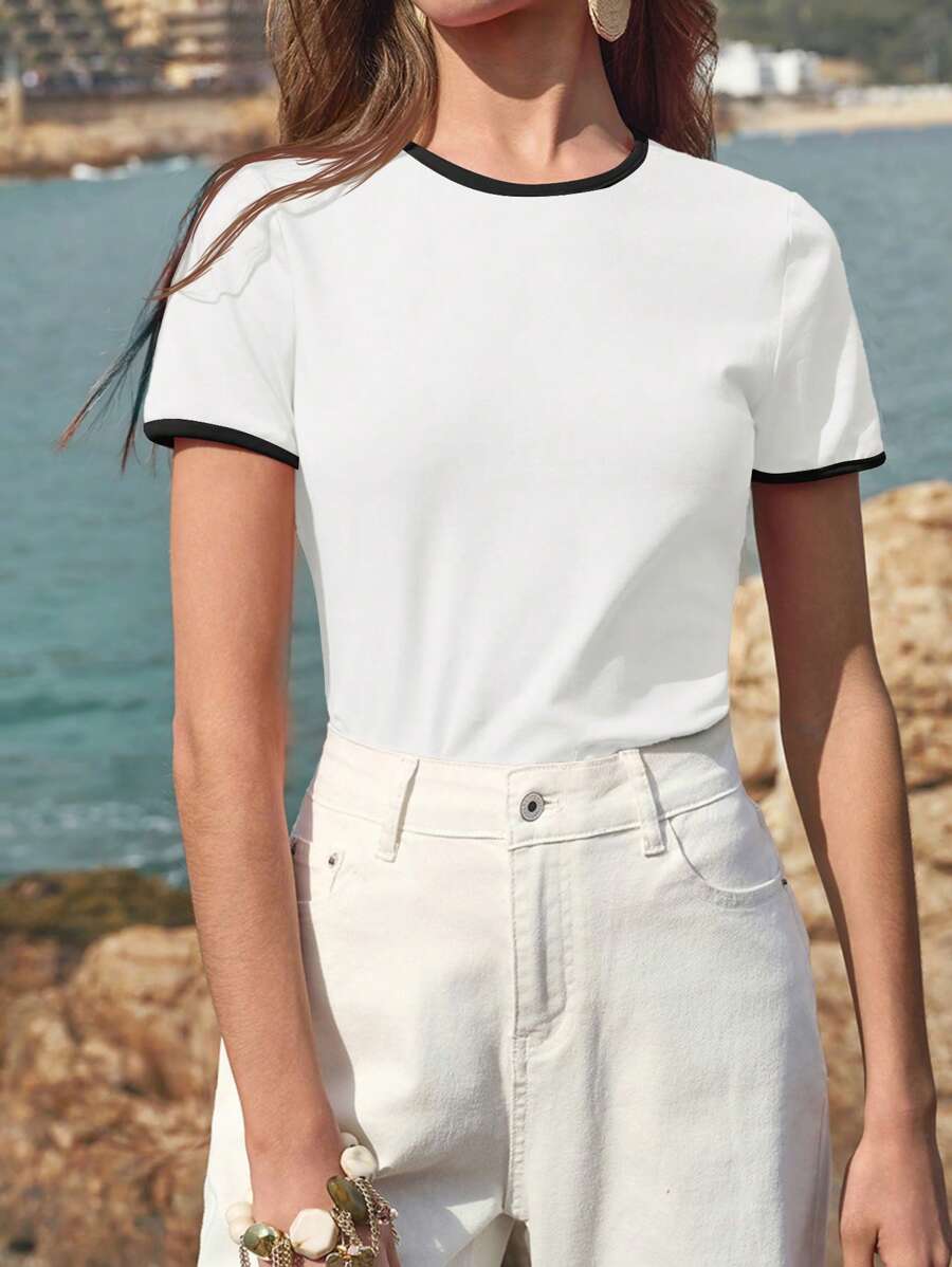 MOTF PREMIUM T-SHIRT A MANICHE CORTE CON BORDI A CONTRASTO