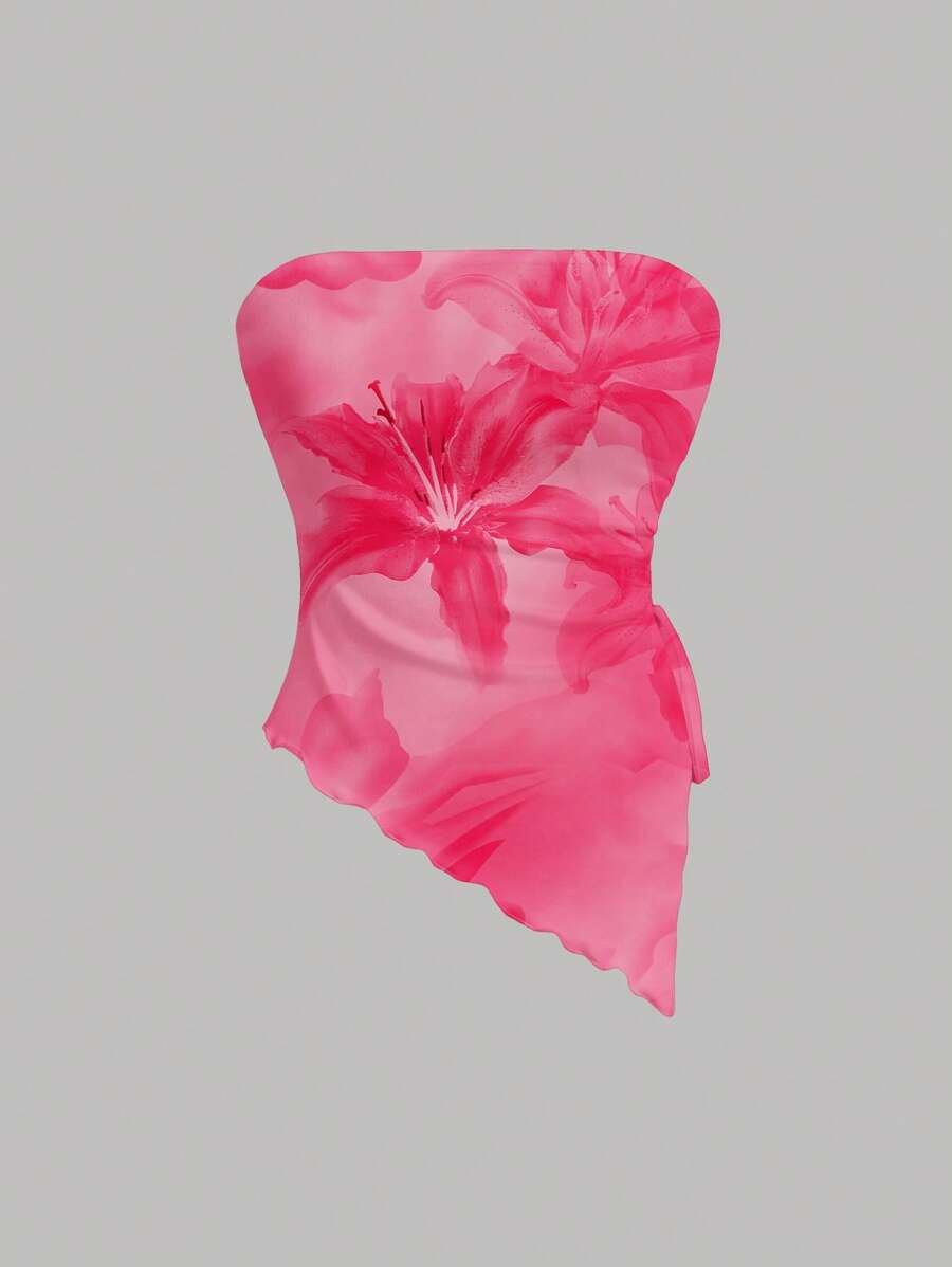 SHEIN Girlism Top camisole à imprimé floral avec ourlet asymétrique, style décontracté pour préadolescente, design confortable et minimaliste