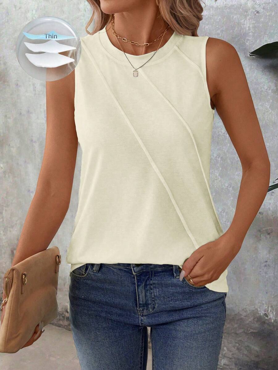 EMERY ROSE Top de punto sin mangas de cuello redondo casual para mujer, para primavera/verano