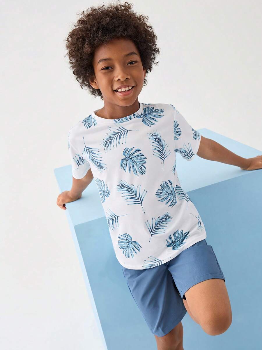 Leap Crew Leap Crew Conjunto De Camiseta Y Pantalón Corto Con Estampado Tropical Para Niños Preadolescentes