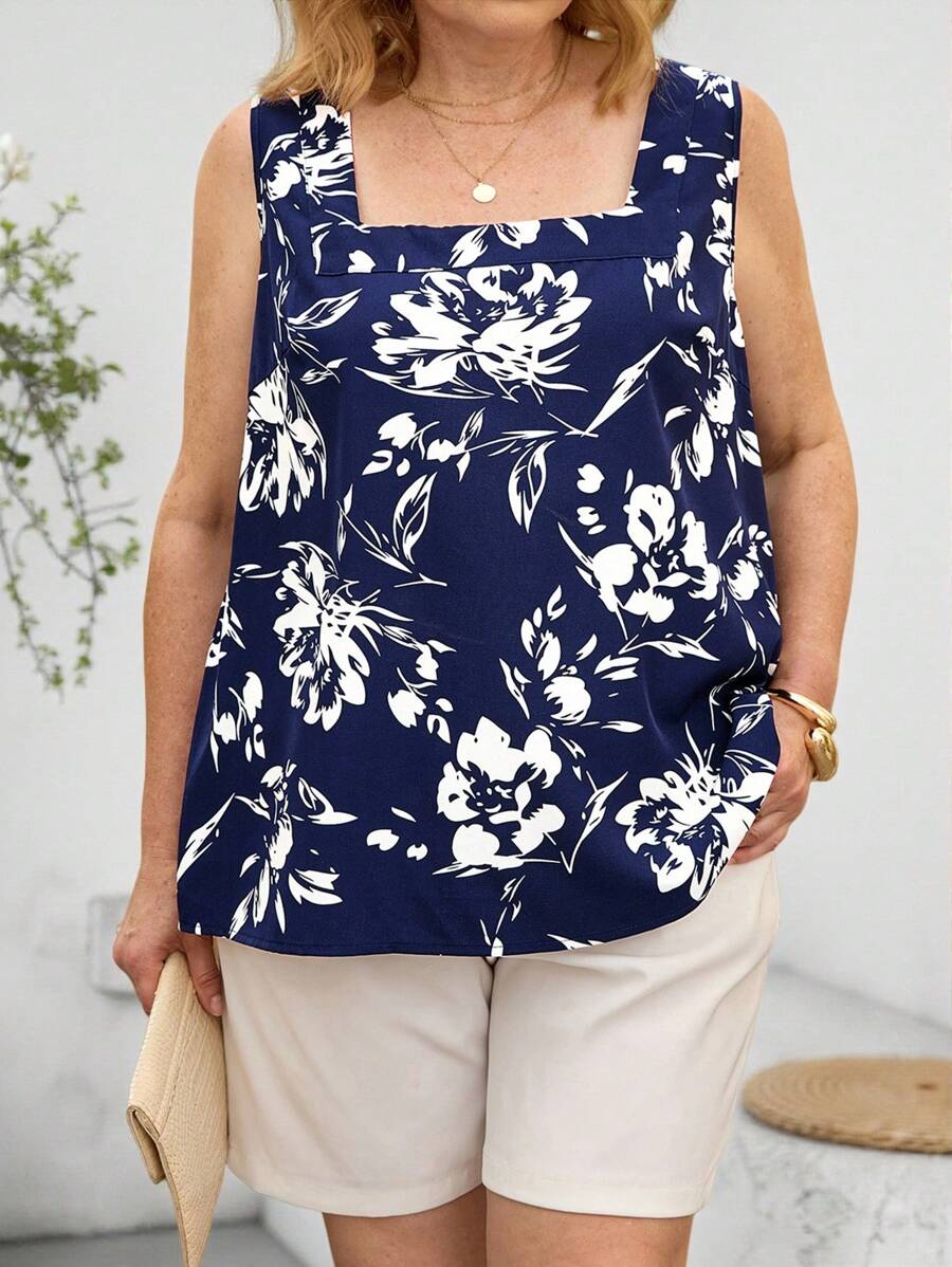 Miaspire Canotta con scollo quadrato e senza maniche, con stampa, stile semplice e alla moda, adatta per l estate, look casual da vacanza, outfit estivi da donna, per la festa della mamma, concerti country, stile boho e western, abbigliamento estivo da donna, casual e formale, taglie comode