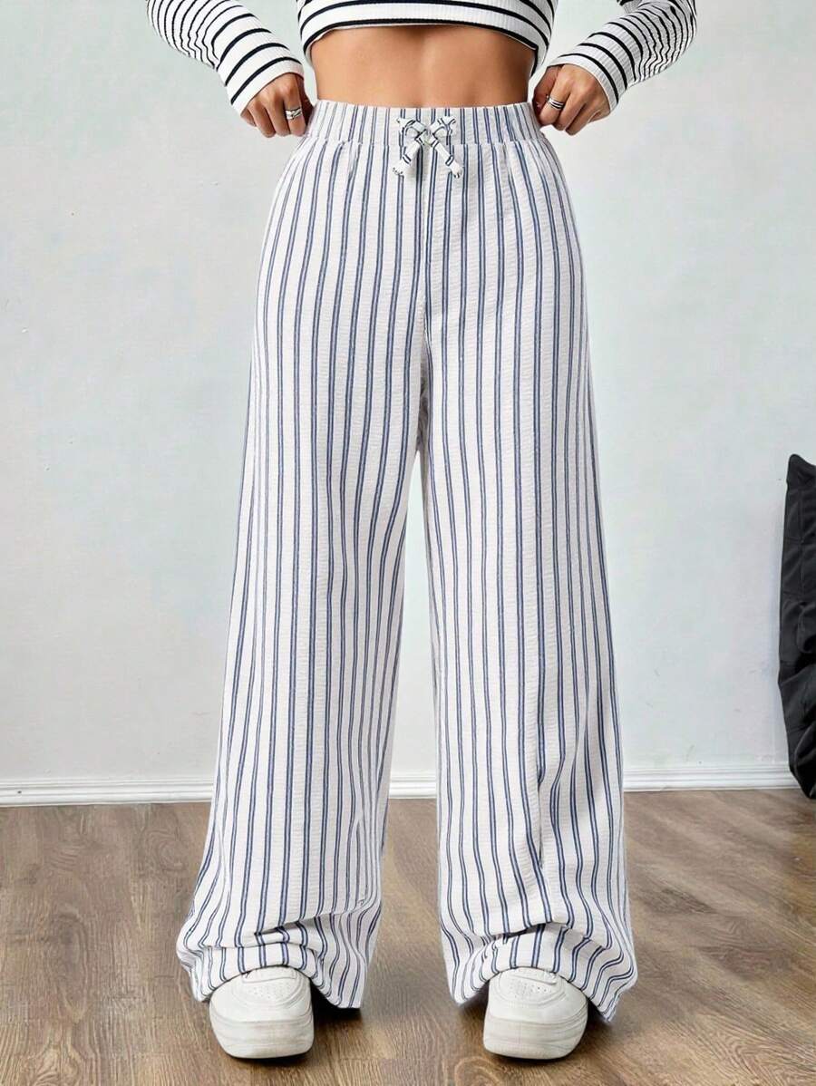 Pantalones largos casuales y versátiles con ajuste suelto y diseño de rayas para adolescentes, para usar en primavera y verano, en el día a día, vacaciones, verano y viajes