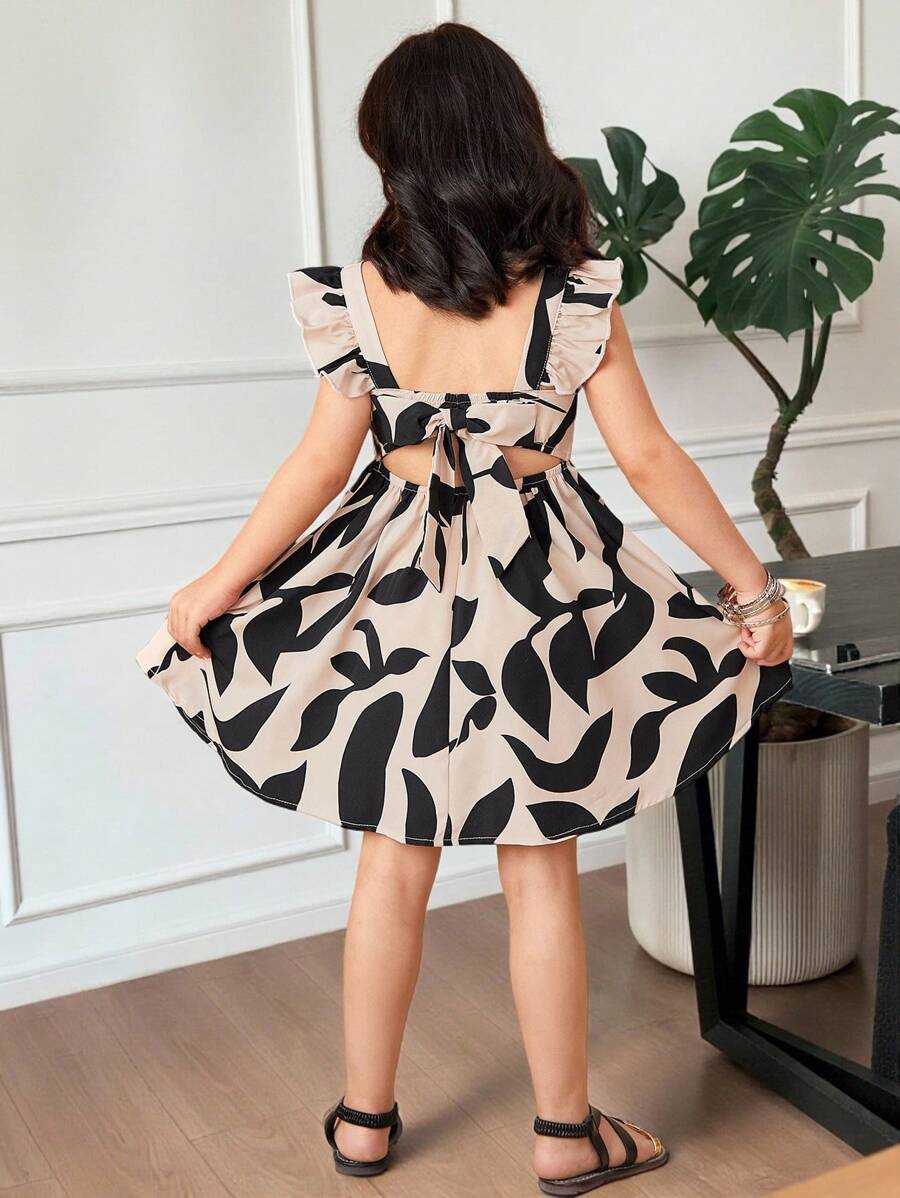 SHEIN Vestido sin espalda y sin mangas con estampado floral diminuto, informal y apropiado para vacaciones para niña joven
