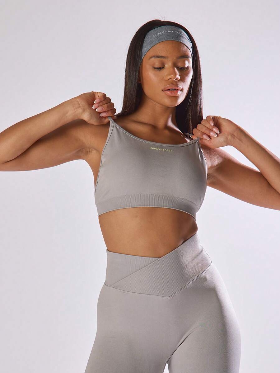 Musera Sport Cropped Cross Back Thick Seamless Front Logo Top Active Comfy Workout Gym Running Run Club ,Padel, Tennis, Pickleball