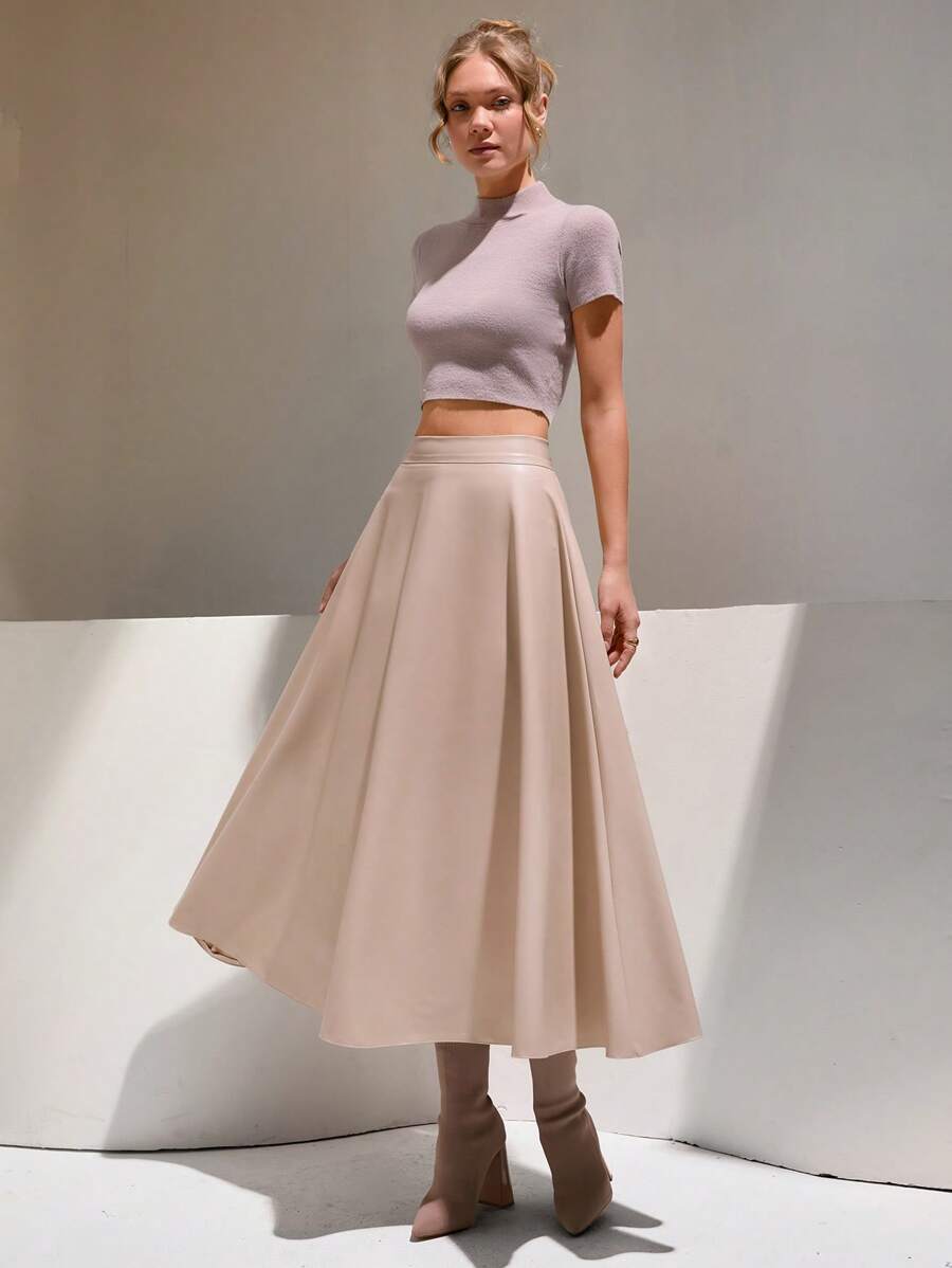 CLARA VERO Falda plisada de cintura alta de unicolor elegante para mujer