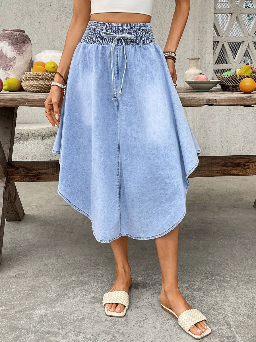 Breezaya Gonna di jeans a-line casual con orlo curvo e lavata per donne