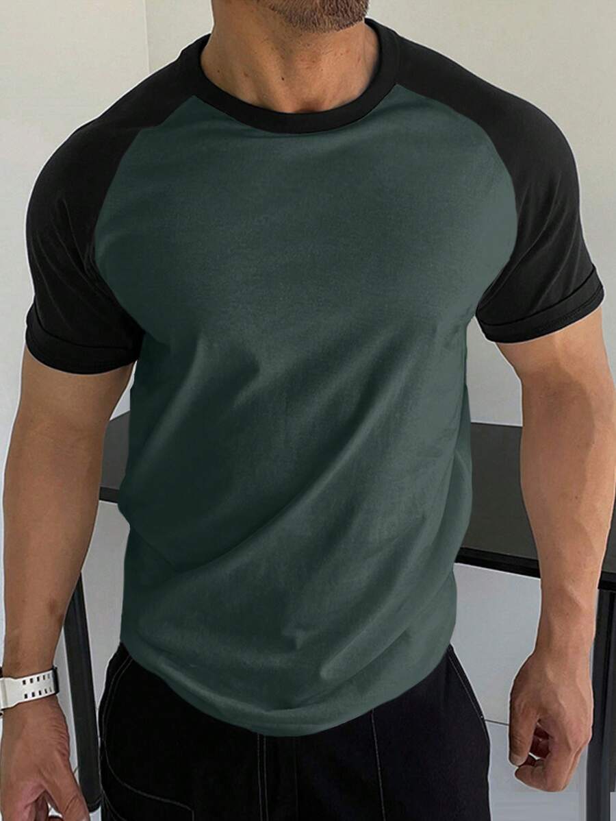 RueChic Camiseta de hombre de 100% algodón con mangas raglán en bloques de color