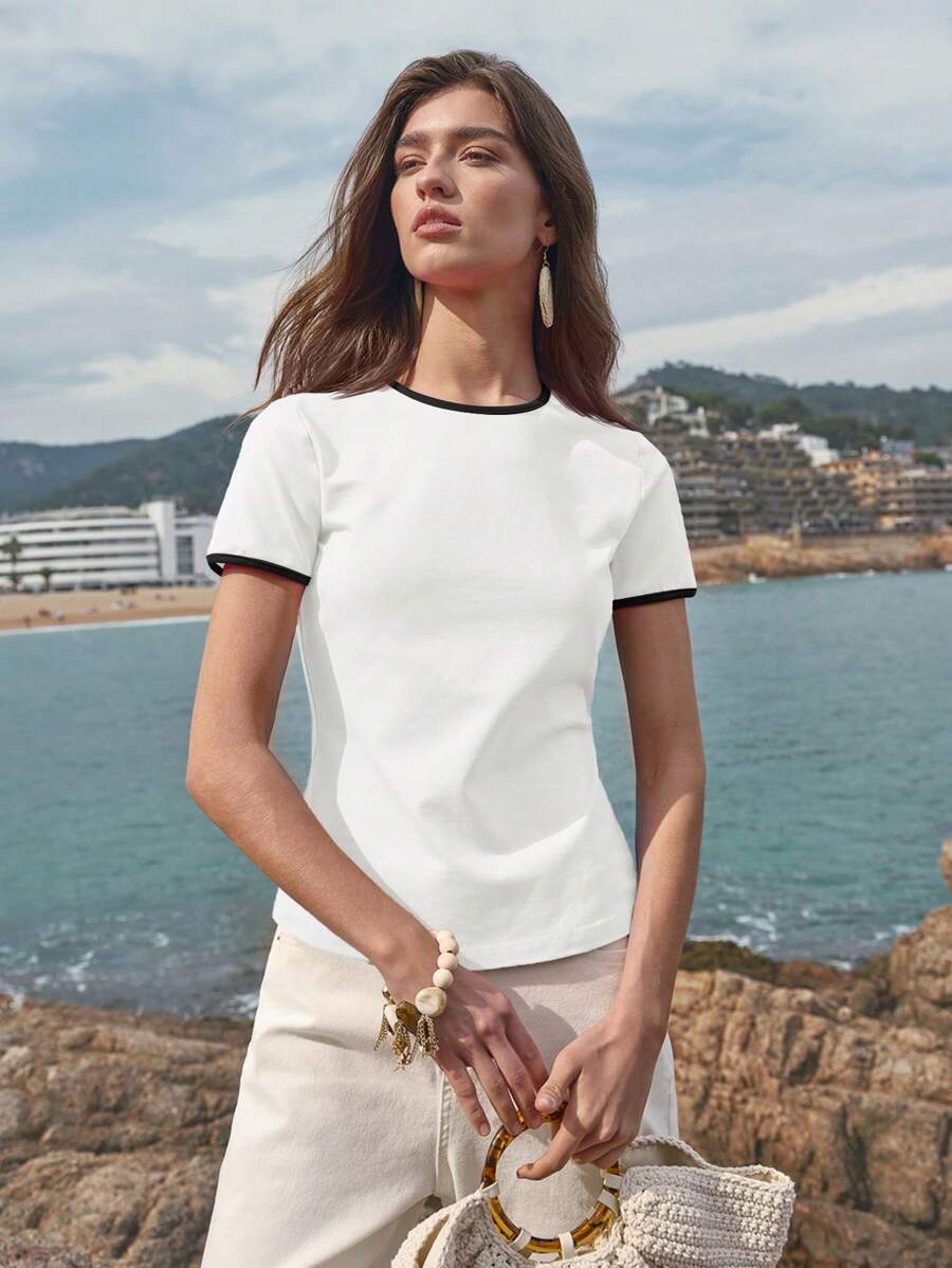 MOTF PREMIUM T-SHIRT A MANICHE CORTE CON BORDI A CONTRASTO